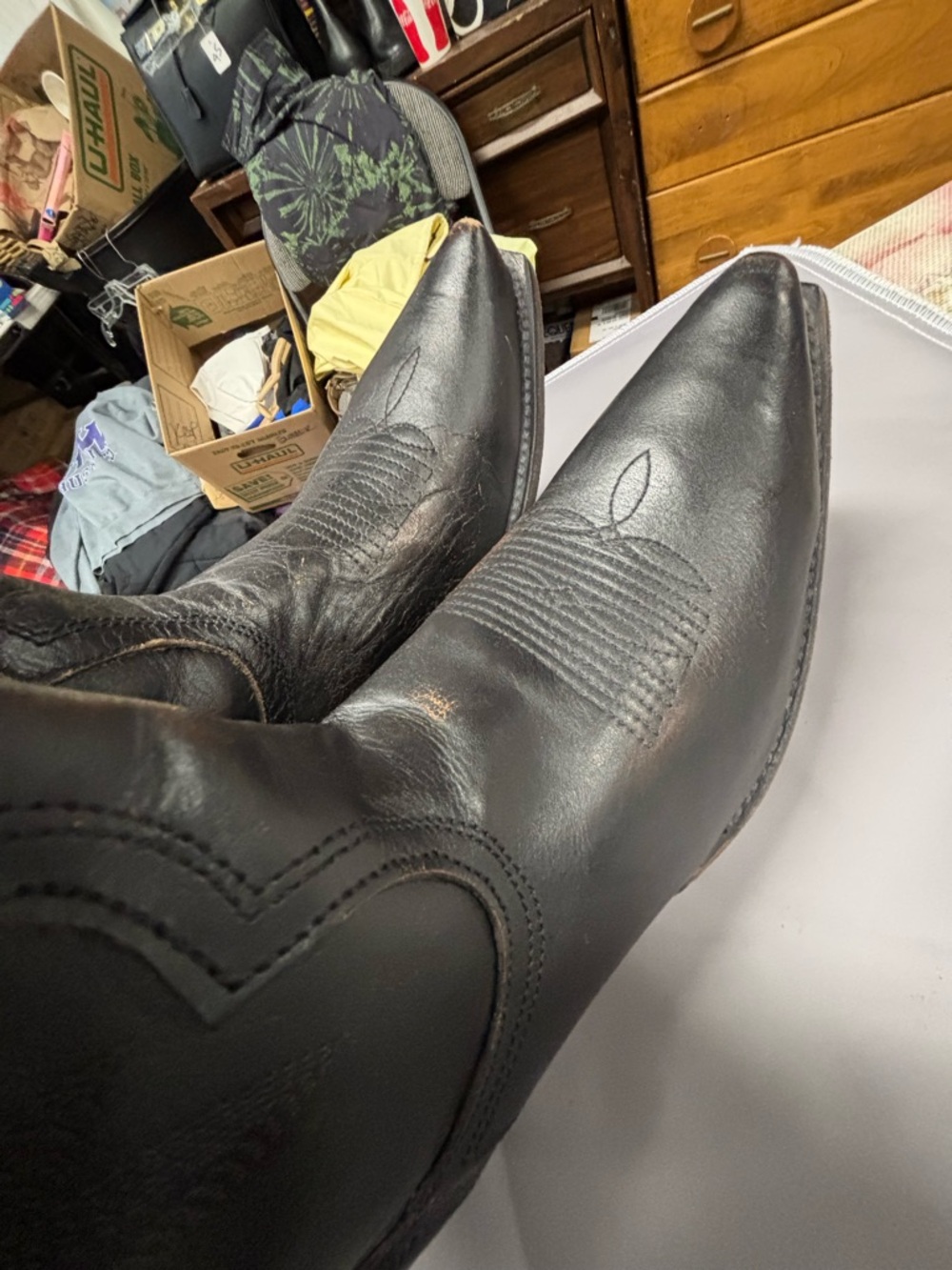 freebird WYNONNA  Black Leather Embroidered Knee-High Heeled Boots - Picture 6 of 9